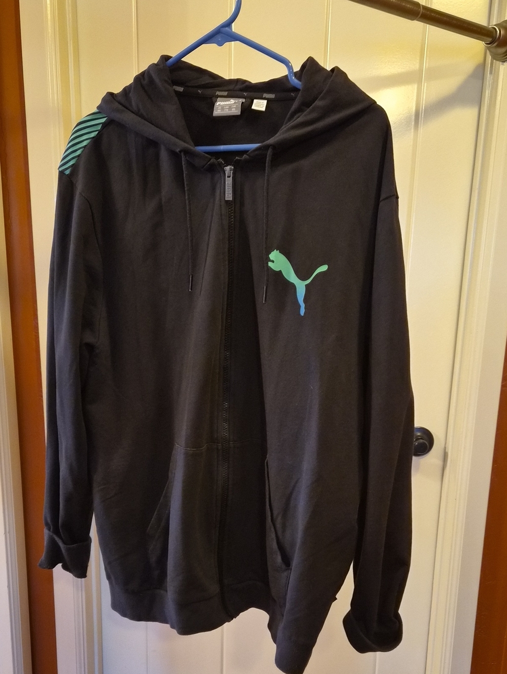 Puma Black Hooded Zip Jacket with Teal Puma Logo